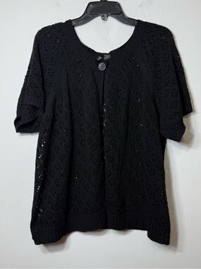Susan Lawrence Plus Size 2X Black Pointelle Knit Short Sleeve Cardigan